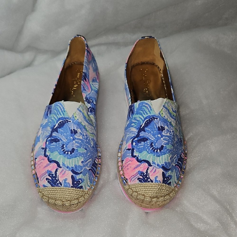 Lilly Pulitzer Pink Blue Floral Espadrilles